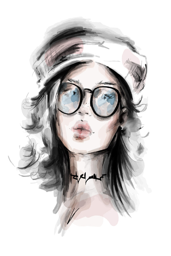 Stylish Girl in Eyeglasses Vector Print 100% Australian Made Stretched Canvas Ready to Hang - 1349