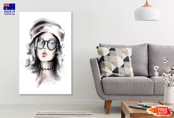 Stylish Girl in Eyeglasses Vector Print 100% Australian Made Stretched Canvas Ready to Hang - 1349