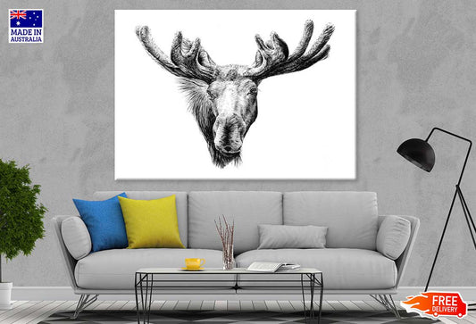 Moose Face Drawing Photograph Print 100% Australian Made Stretched Canvas Ready to Hang - 1265