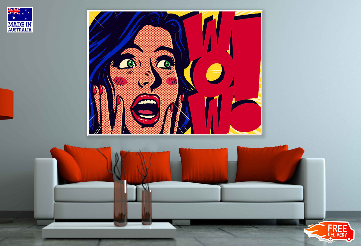 WOW Quote & Surprised Girl Illustration Pop Arts & Comic Poster Print 100% Australian Made Stretched Canvas Ready to Hang - 2146