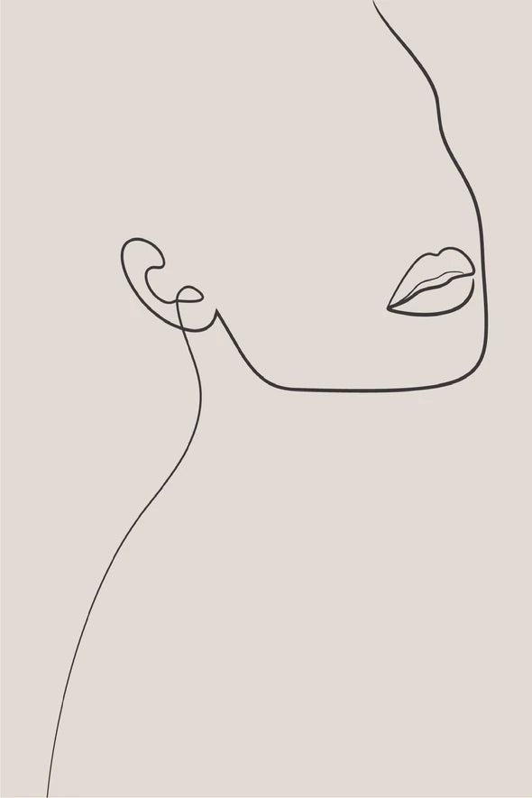 Girl Face B&W Line Art Print 100% Australian Made Stretched Canvas Ready to Hang - 1845