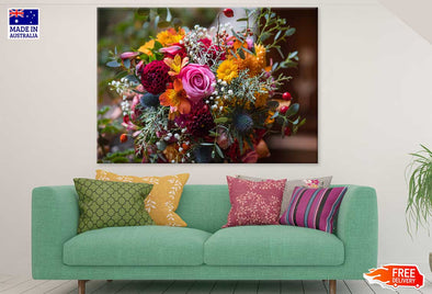 Colorful Flowers Bouquet View Print 100% Australian Made Stretched Canvas Ready to Hang - 1614