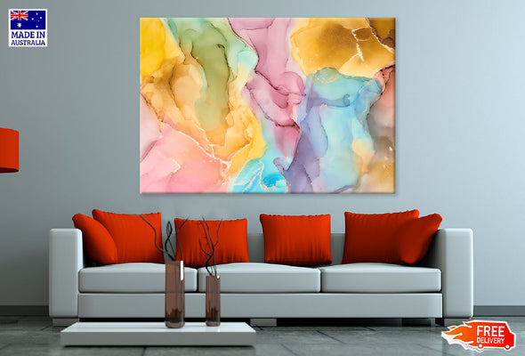 Yellow Blue & Pink Abstract Fluid Design Print 100% Australian Made Stretched Canvas Ready to Hang - 1165