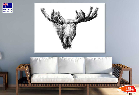 Moose Face Drawing Photograph Print 100% Australian Made Stretched Canvas Ready to Hang - 1265