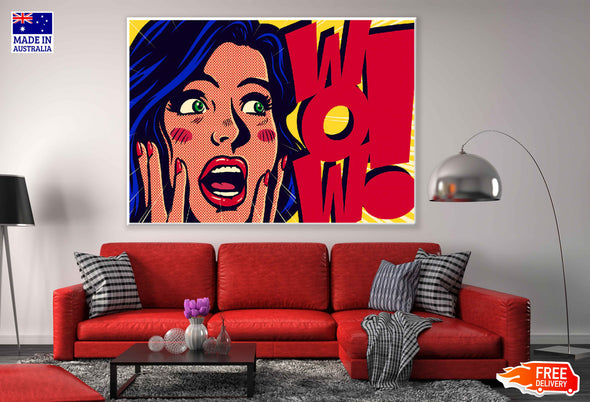 WOW Quote & Surprised Girl Illustration Pop Arts & Comic Poster Print 100% Australian Made Stretched Canvas Ready to Hang - 2146