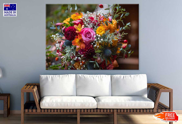 Colorful Flowers Bouquet View Print 100% Australian Made Stretched Canvas Ready to Hang - 1614