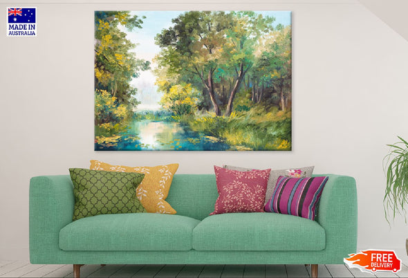 Green Forest Trees Oil Painting Print 100% Australian Made Stretched Canvas Ready to Hang - 1744