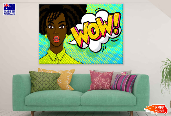 WOW Quote & Surprised African Girl Illustration Pop Arts & Comic Poster Print 100% Australian Made Stretched Canvas Ready to Hang - 2147