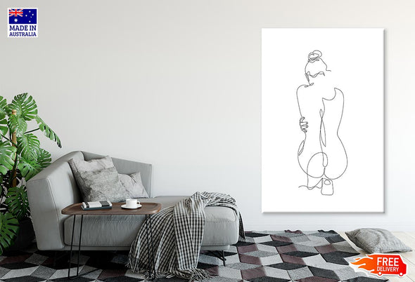 Girl Back View B&W Line Art Print 100% Australian Made Stretched Canvas Ready to Hang - 1846