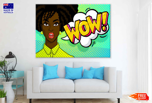 WOW Quote & Surprised African Girl Illustration Pop Arts & Comic Poster Print 100% Australian Made Stretched Canvas Ready to Hang - 2147