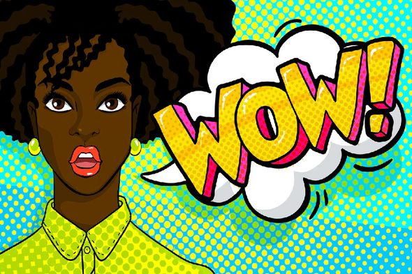 WOW Quote & Surprised African Girl Illustration Pop Arts & Comic Poster Print 100% Australian Made Stretched Canvas Ready to Hang - 2147