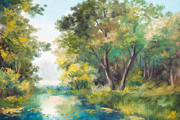 Green Forest Trees Oil Painting Print 100% Australian Made Stretched Canvas Ready to Hang - 1744