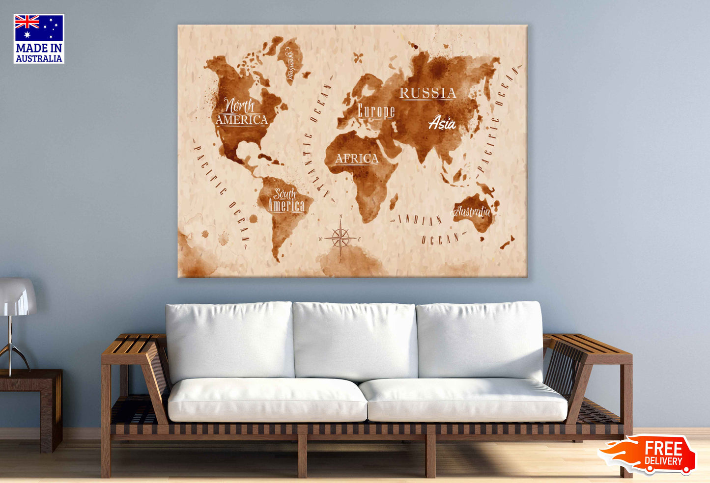 World Map in Old Retro Style Vector Art Print 100% Australian Made Stretched Canvas Ready to Hang - 2346