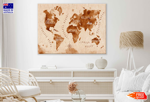 World Map in Old Retro Style Vector Art Print 100% Australian Made Stretched Canvas Ready to Hang - 2346