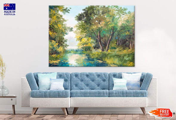 Green Forest Trees Oil Painting Print 100% Australian Made Stretched Canvas Ready to Hang - 1744