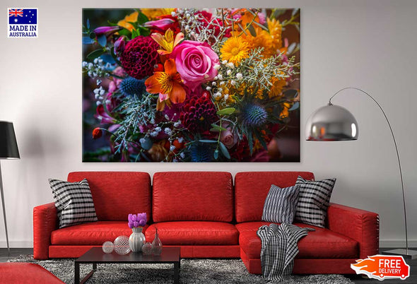 Fall Flowers Bouquet Closeup View Print 100% Australian Made Stretched Canvas Ready to Hang - 1616