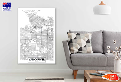 Vancouver City in Canada Detailed Map Print 100% Australian Made Stretched Canvas Ready to Hang - 2347