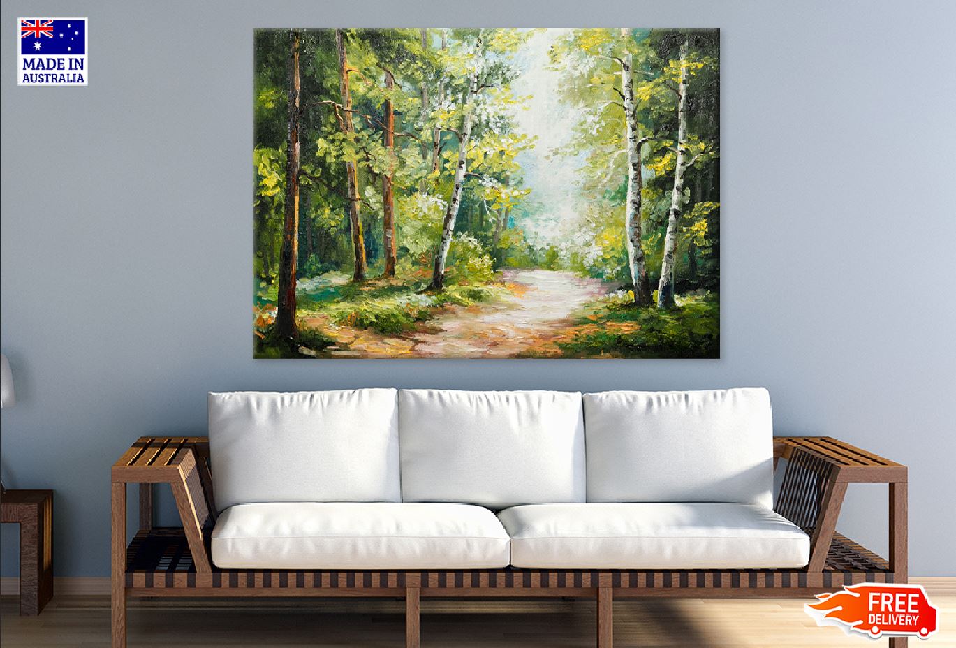 Trees Covered Pathway Watercolor Print 100% Australian Made Stretched Canvas Ready to Hang - 1745