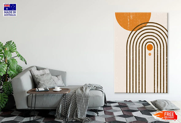 Orange Abstract Shapes & Brown Line Art Print 100% Australian Made Stretched Canvas Ready to Hang - 1847