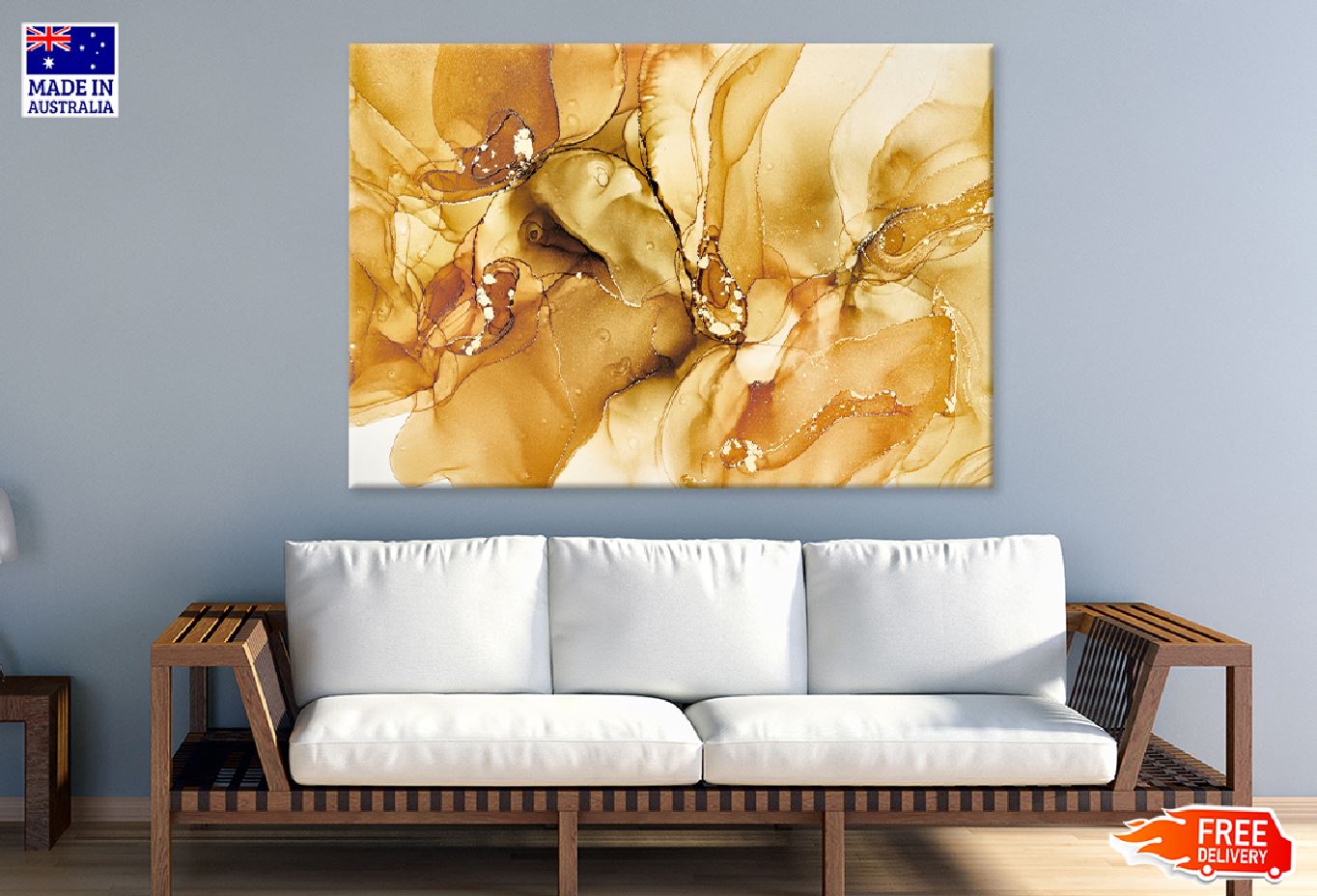 Golden Marble Texture Abstract Design Print 100% Australian Made Stretched Canvas Ready to Hang - 1167