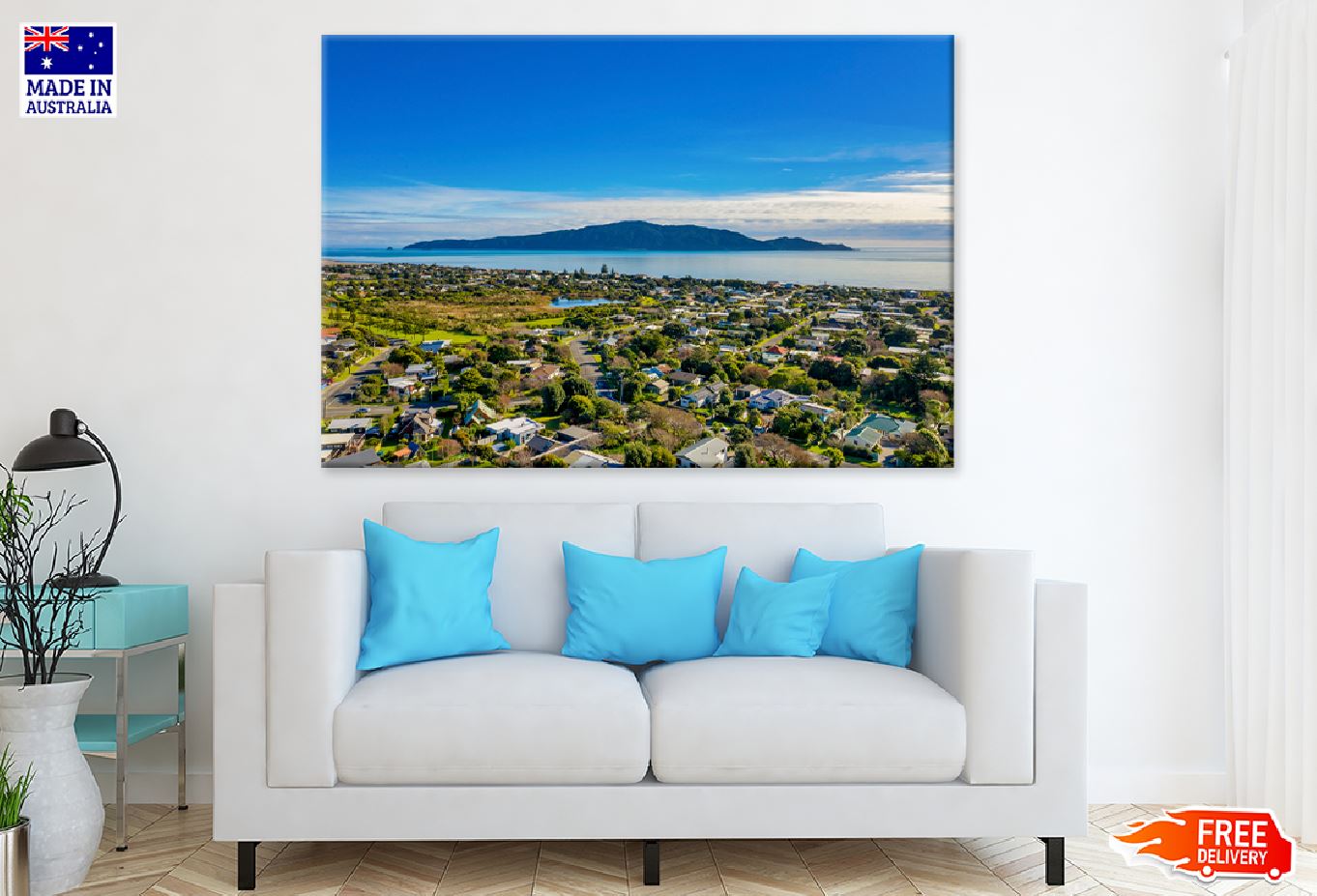 Kapiti Island Waikanae Beach View Print 100% Australian Made Stretched Canvas Ready to Hang - 1415