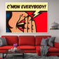 C'Mon Everybody Chat Bubble & Girl Illustration Pop Arts & Comic Poster Print 100% Australian Made Stretched Canvas Ready to Hang - 2148