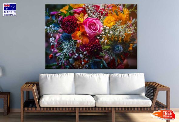 Fall Flowers Bouquet Closeup View Print 100% Australian Made Stretched Canvas Ready to Hang - 1616