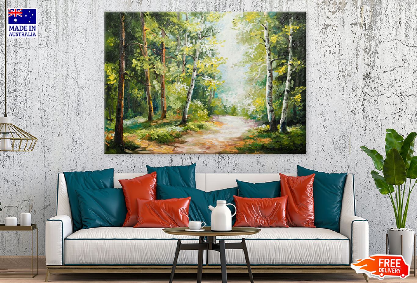 Trees Covered Pathway Watercolor Print 100% Australian Made Stretched Canvas Ready to Hang - 1745