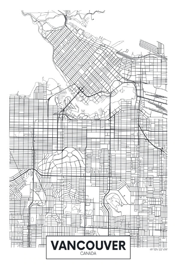 Vancouver City in Canada Detailed Map Print 100% Australian Made Stretched Canvas Ready to Hang - 2347