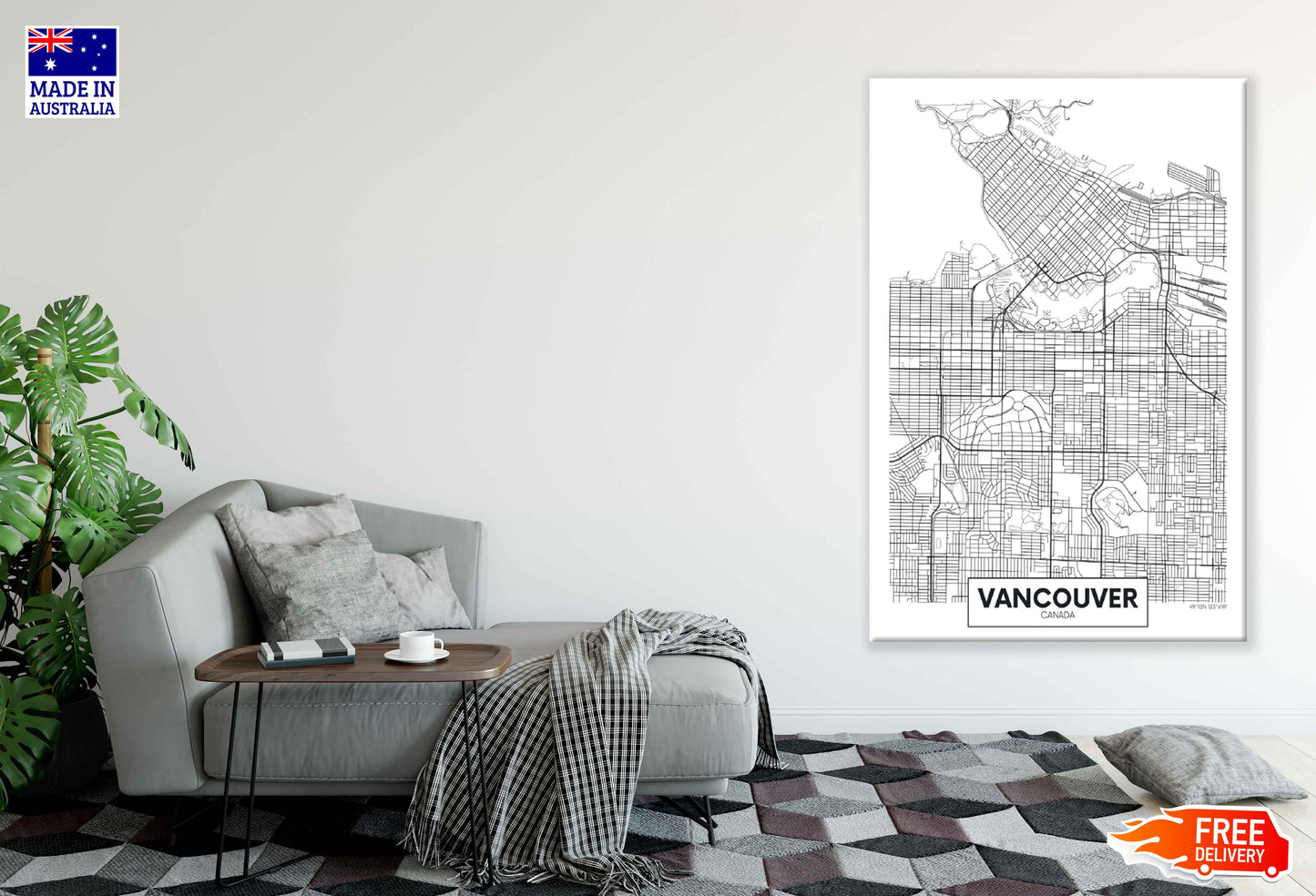 Vancouver City in Canada Detailed Map Print 100% Australian Made Stretched Canvas Ready to Hang - 2347