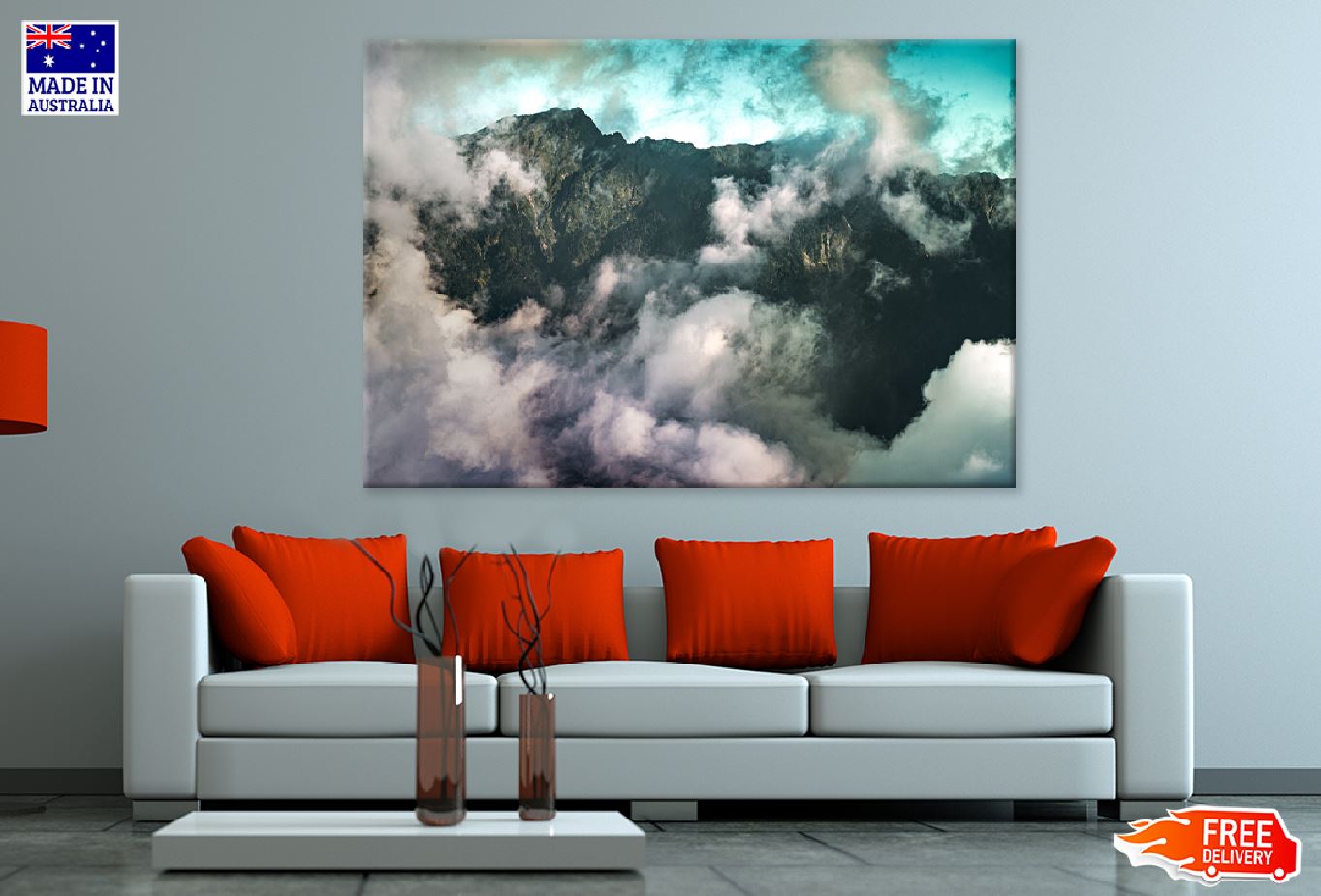 Rocky Mountains with Clouds View Print 100% Australian Made Stretched Canvas Ready to Hang - 1068