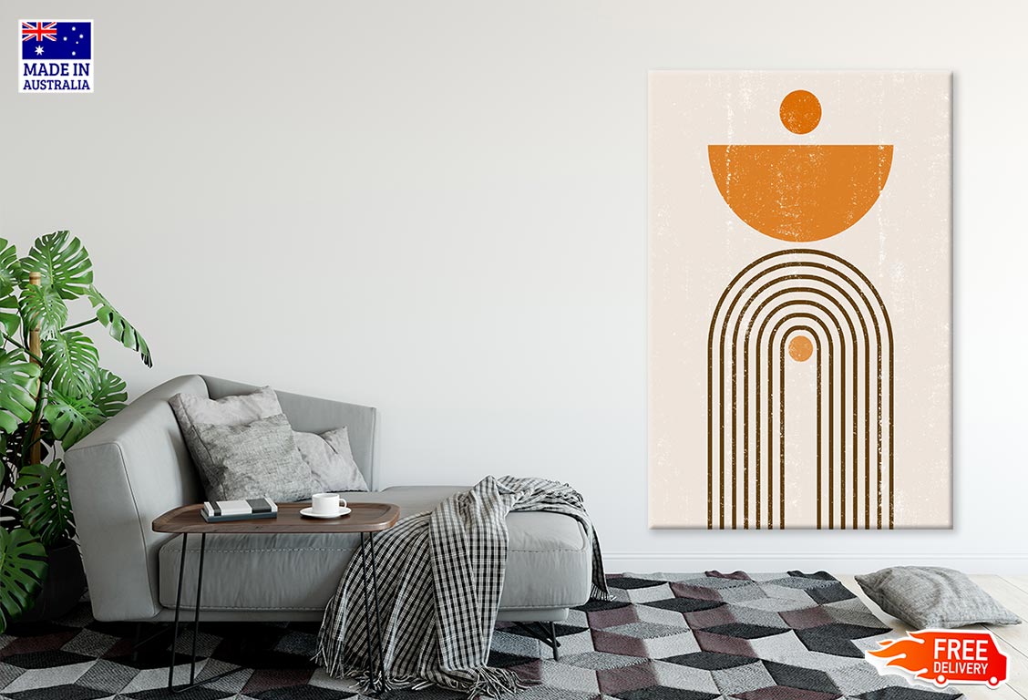 Orange Abstract Shapes & Brown Line Art Print 100% Australian Made Stretched Canvas Ready to Hang - 1848