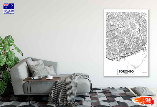 Toronto City in Canada Detailed Map Print 100% Australian Made Stretched Canvas Ready to Hang - 2348