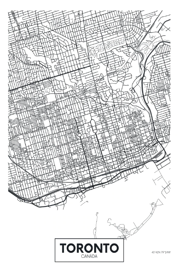 Toronto City in Canada Detailed Map Print 100% Australian Made Stretched Canvas Ready to Hang - 2348