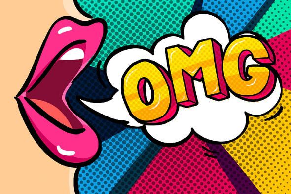 OMG Quote & Girl Mouth Illustration Pop Arts & Comic Poster Print 100% Australian Made Stretched Canvas Ready to Hang - 2149