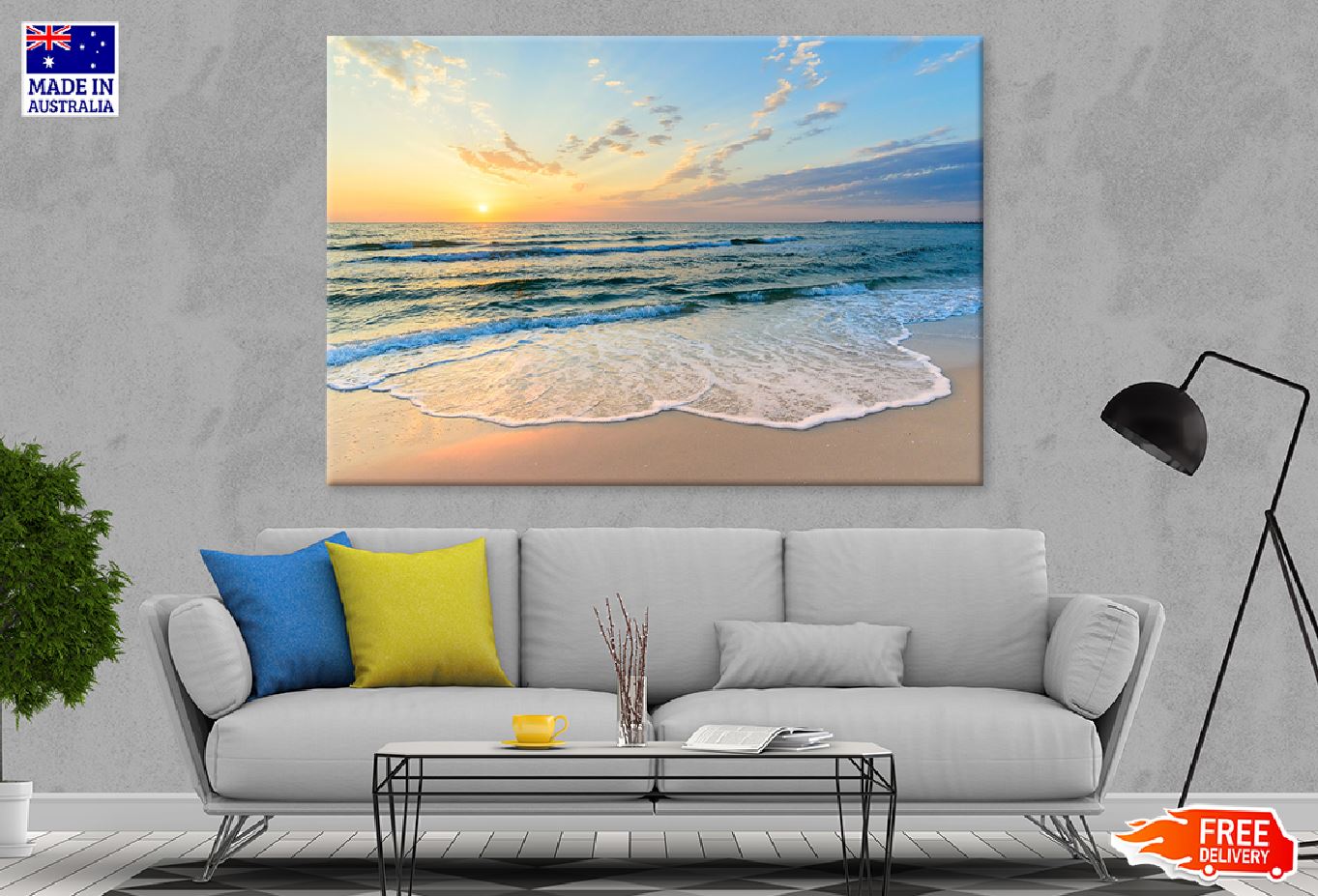 Tunisia Foam Waves Sunset View Print 100% Australian Made Stretched Canvas Ready to Hang - 1416