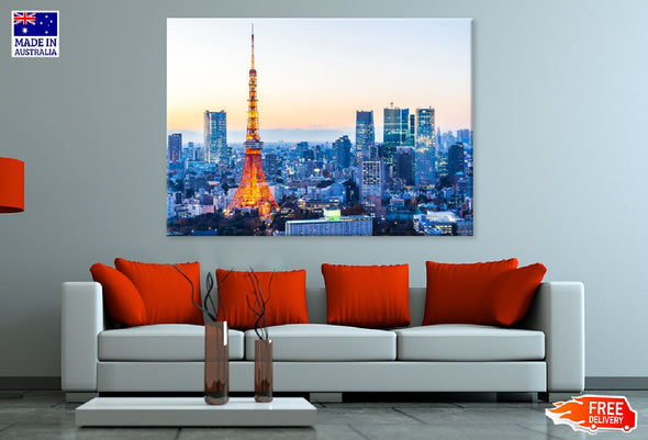 Neon Night in Hamamatsucho Tokyo Print 100% Australian Made Stretched Canvas Ready to Hang - 1517