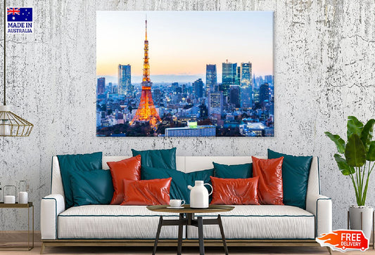 Neon Night in Hamamatsucho Tokyo Print 100% Australian Made Stretched Canvas Ready to Hang - 1517