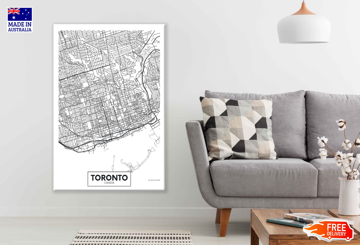 Toronto City in Canada Detailed Map Print 100% Australian Made Stretched Canvas Ready to Hang - 2348