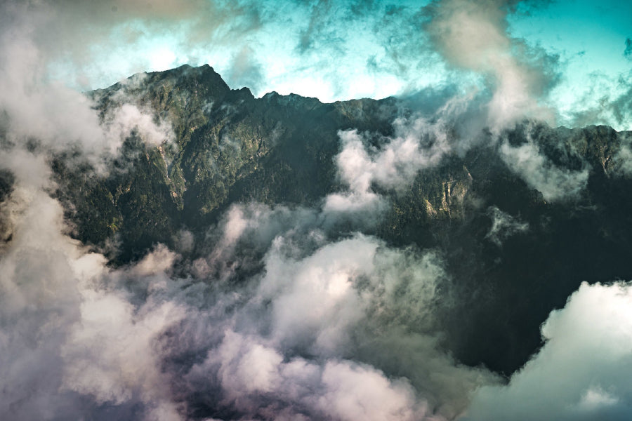 Rocky Mountains with Clouds View Print 100% Australian Made Stretched Canvas Ready to Hang - 1068