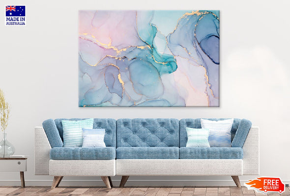 Blue Green & Pink Gold Abstract Design Print 100% Australian Made Stretched Canvas Ready to Hang - 1168