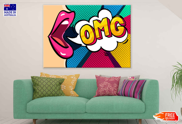 OMG Quote & Girl Mouth Illustration Pop Arts & Comic Poster Print 100% Australian Made Stretched Canvas Ready to Hang - 2149