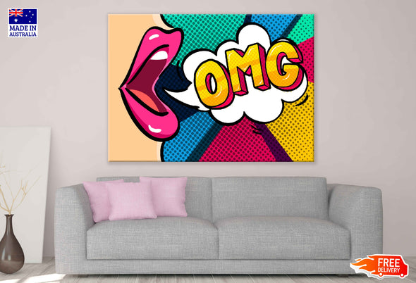 OMG Quote & Girl Mouth Illustration Pop Arts & Comic Poster Print 100% Australian Made Stretched Canvas Ready to Hang - 2149