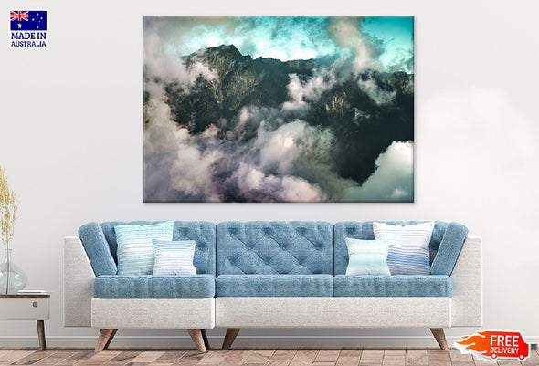 Rocky Mountains with Clouds View Print 100% Australian Made Stretched Canvas Ready to Hang - 1068