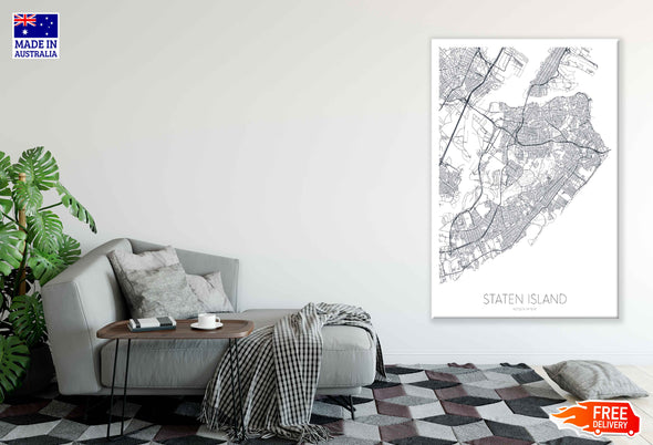 Staten Island New York City Detailed Map Print 100% Australian Made Stretched Canvas Ready to Hang - 2349