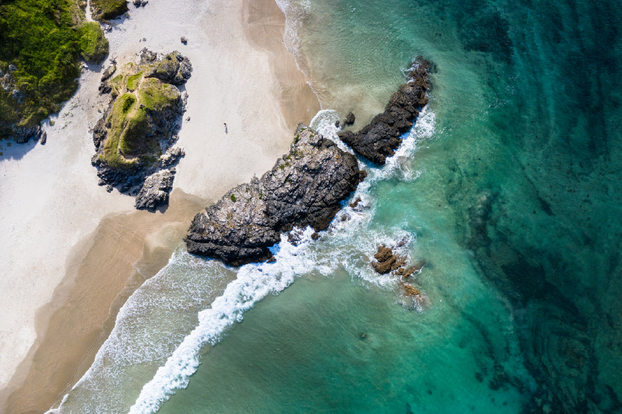 Sea Rocks Aerial View Photograph Print 100% Australian Made Stretched Canvas Ready to Hang - 1417