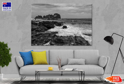 Bamboo island Rocky Seascape B&W Print 100% Australian Made Stretched Canvas Ready to Hang - 1069