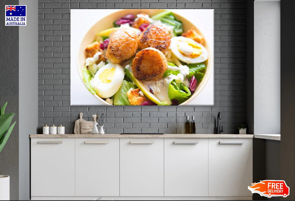 Caesar Salad with Scallops Photograph Print 100% Australian Made Stretched Canvas Ready to Hang - 2050