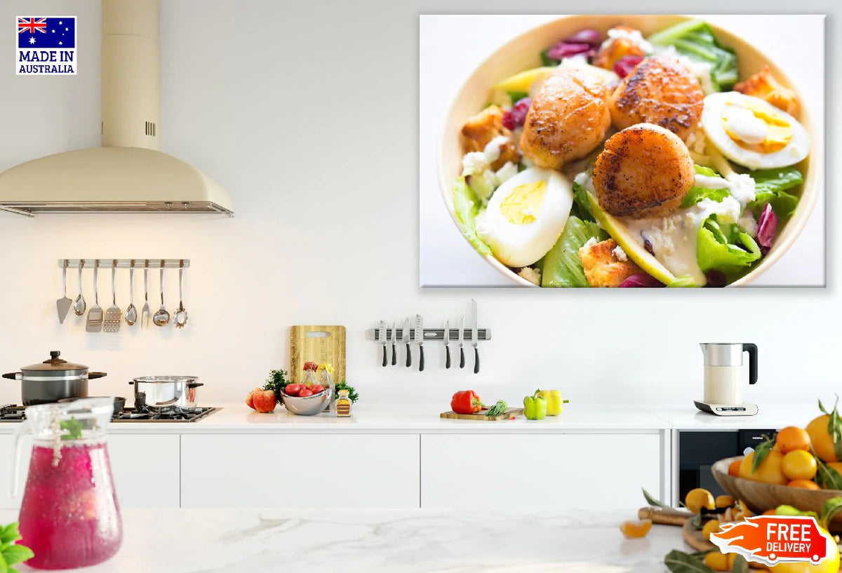 Caesar Salad with Scallops Photograph Print 100% Australian Made Stretched Canvas Ready to Hang - 2050