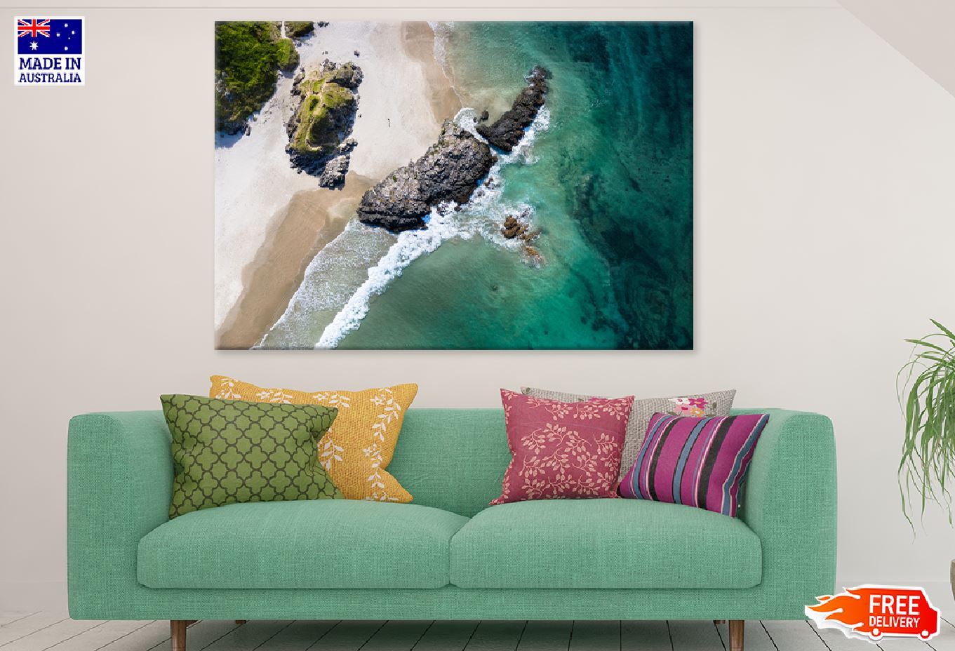 Sea Rocks Aerial View Photograph Print 100% Australian Made Stretched Canvas Ready to Hang - 1417